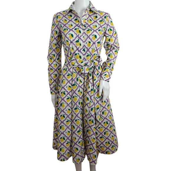 Boden Amy Lavender Lemon Grove Midi Shirt Dress Size 2 Petite Cotton Button Up - Picture 13 of 14